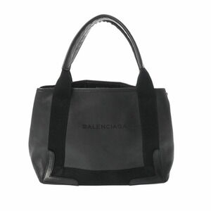 BALENCIAGA Navy Blue Cabas Black Leather Handbag